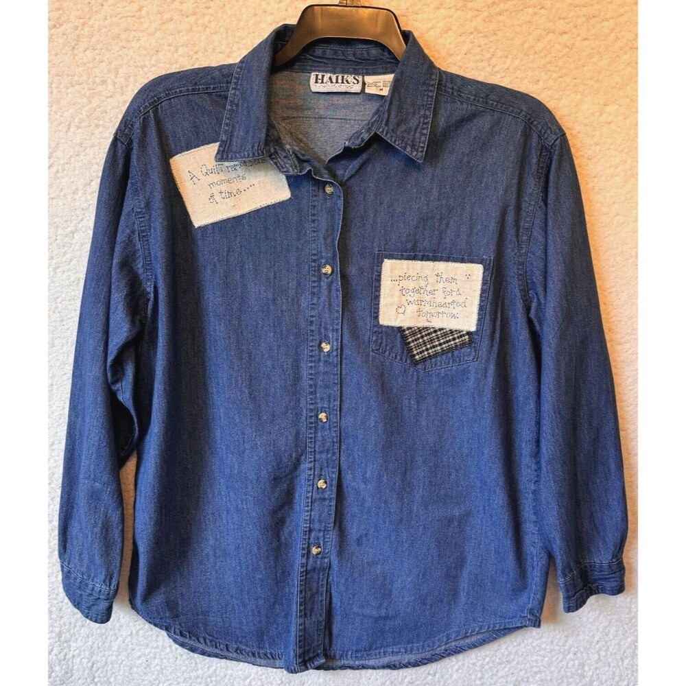 Haik's Shirt‎ Women's Medium Vintage Denim Long Sleeve Jean Quilted Embellished